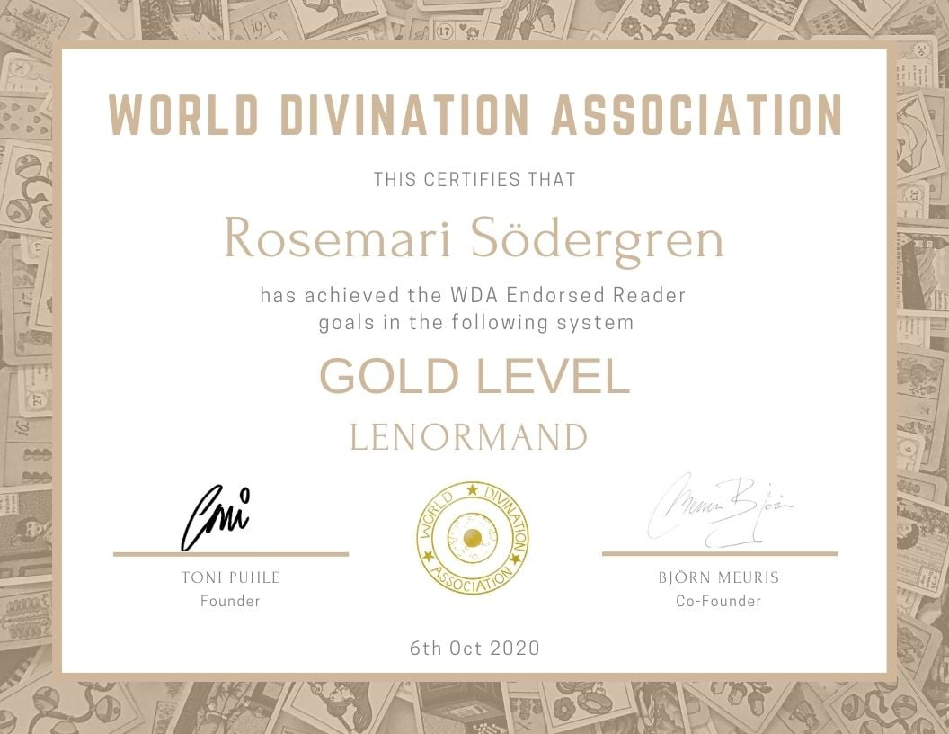 Nu har jag nått högsta nivån i Tarot och i Lenormand hos World Divination Association